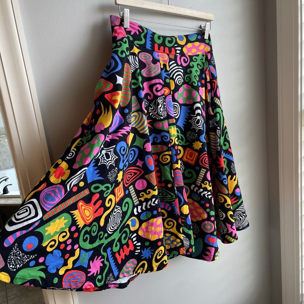 Nooworks Francis Circle Skirt Party Mix cotton blend black colorful size L - Picture 4 of 12